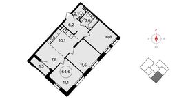 Планировка 4-комнатной квартиры, 64,6 м2