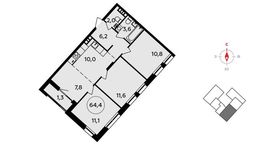 Планировка 4-комнатной квартиры, 64,4 м2
