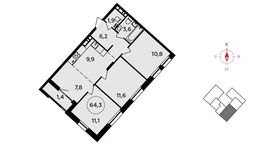 Планировка 4-комнатной квартиры, 64,3 м2