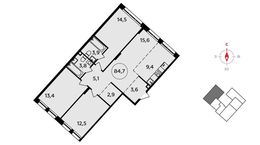 Планировка 4-комнатной квартиры, 84,7 м2