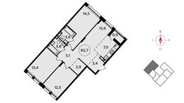 Планировка 4-комнатной квартиры, 82,7 м2