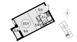 Планировка 1-комнатной квартиры, 22,5 м2