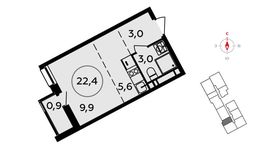 Планировка 1-комнатной квартиры, 22,4 м2