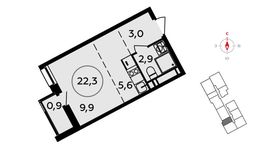 Планировка 1-комнатной квартиры, 22,3 м2