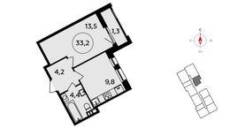 Планировка 1-комнатной квартиры, 33,2 м2