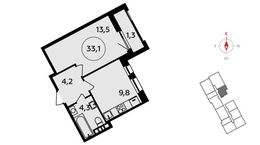 Планировка 1-комнатной квартиры, 33,1 м2