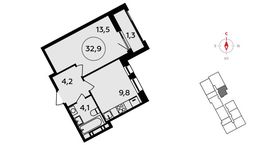 Планировка 1-комнатной квартиры, 32,9 м2