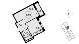 Планировка 1-комнатной квартиры, 32,8 м2