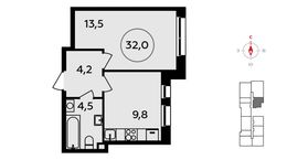 Планировка 1-комнатной квартиры, 32 м2