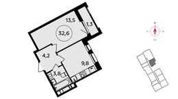 Планировка 1-комнатной квартиры, 32,6 м2
