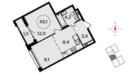 Планировка 2-комнатной квартиры, 39,1 м2