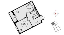 Планировка 2-комнатной квартиры, 40,1 м2