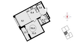 Планировка 2-комнатной квартиры, 39 м2
