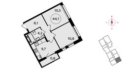 Планировка 2-комнатной квартиры, 44,1 м2