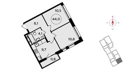 Планировка 2-комнатной квартиры, 44 м2