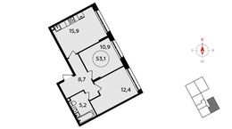Планировка 2-комнатной квартиры, 53,1 м2