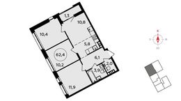 Планировка 4-комнатной квартиры, 62,4 м2