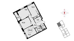 Планировка 3-комнатной квартиры, 65,8 м2