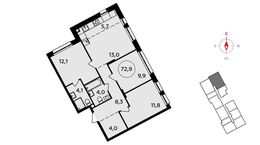 Планировка 4-комнатной квартиры, 72,9 м2