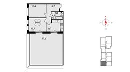 Планировка 2-комнатной квартиры, 64,6 м2