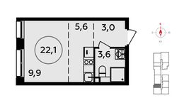Планировка 1-комнатной квартиры, 22,1 м2