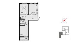 Планировка 2-комнатной квартиры, 53,9 м2