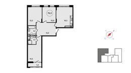 Планировка 3-комнатной квартиры, 76,3 м2
