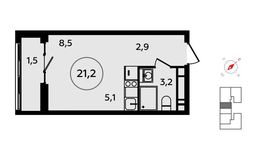 Планировка квартиры студии, 21,2 м2