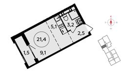 Планировка квартиры студии, 21,4 м2