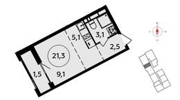 Планировка квартиры студии, 21,3 м2