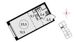 Планировка квартиры студии, 23,5 м2