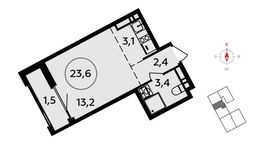 Планировка квартиры студии, 23,6 м2