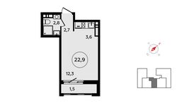 Планировка квартиры студии, 22,9 м2
