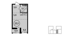 Планировка квартиры студии, 23,1 м2