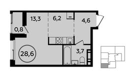 Планировка квартиры студии, 28,6 м2