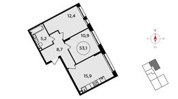 Планировка 2-комнатной квартиры, 53,1 м2