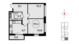 Планировка 2-комнатной квартиры, 44,2 м2