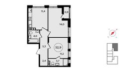 Планировка 2-комнатной квартиры, 52,9 м2