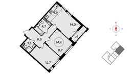 Планировка 2-комнатной квартиры, 61,2 м2