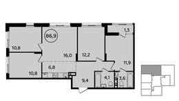 Планировка 4-комнатной квартиры, 86,9 м2