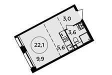 Планировка квартиры студии, 22,1 м2