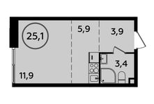 Планировка квартиры студии, 25,1 м2