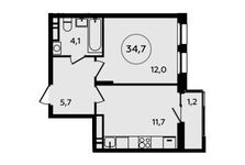 Планировка 1-комнатной квартиры, 34,7 м2