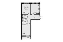 Планировка 2-комнатной квартиры, 53,6 м2