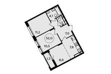 Планировка 2-комнатной квартиры, 52 м2