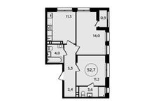 Планировка 2-комнатной квартиры, 52,7 м2