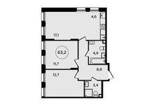Планировка 2-комнатной квартиры, 63,2 м2