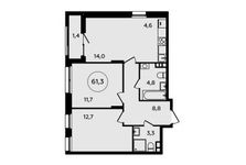 Планировка 2-комнатной квартиры, 61,3 м2