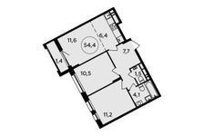 Планировка 2-комнатной квартиры, 54,4 м2