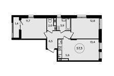 Планировка 2-комнатной квартиры, 57,3 м2